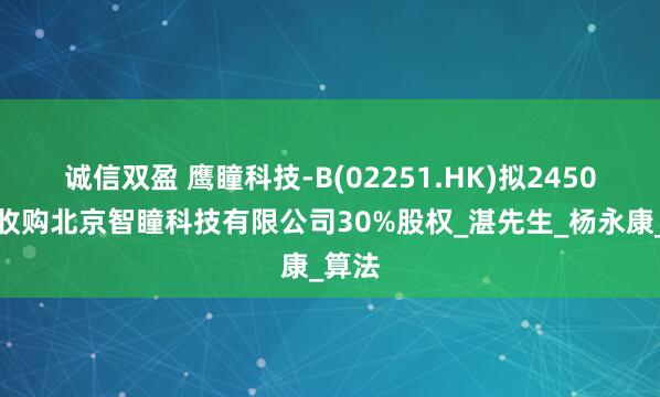 诚信双盈 鹰瞳科技-B(02251.HK)拟2450万元收购北京智瞳科技有限公司30%股权_湛先生_杨永康_算法